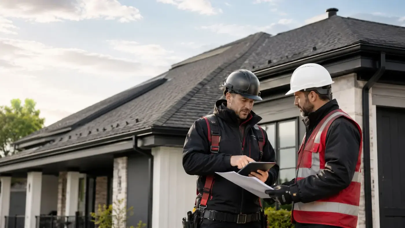 KD Roofers professional roofing team consulting on a project