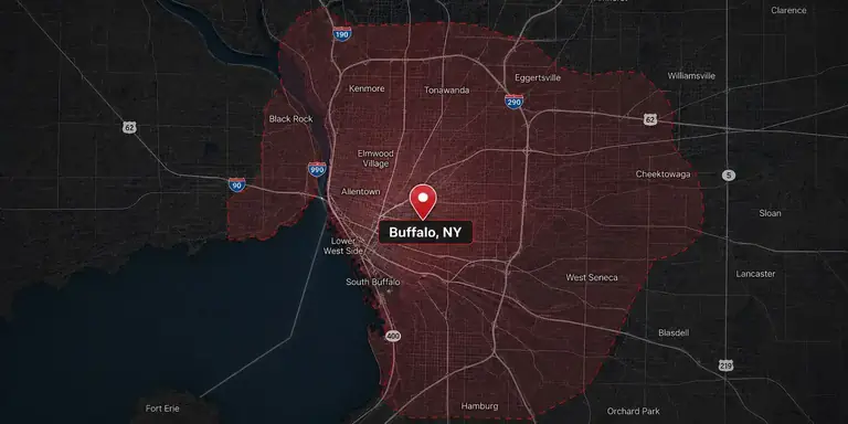 KD Roofers static service area map for Buffalo NY